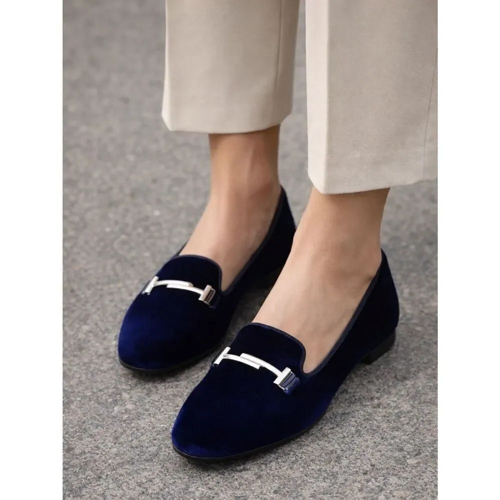 Tod’s Blue Velvet Loafers w/ Signature Double T Hardware – Made in Italy – EUC